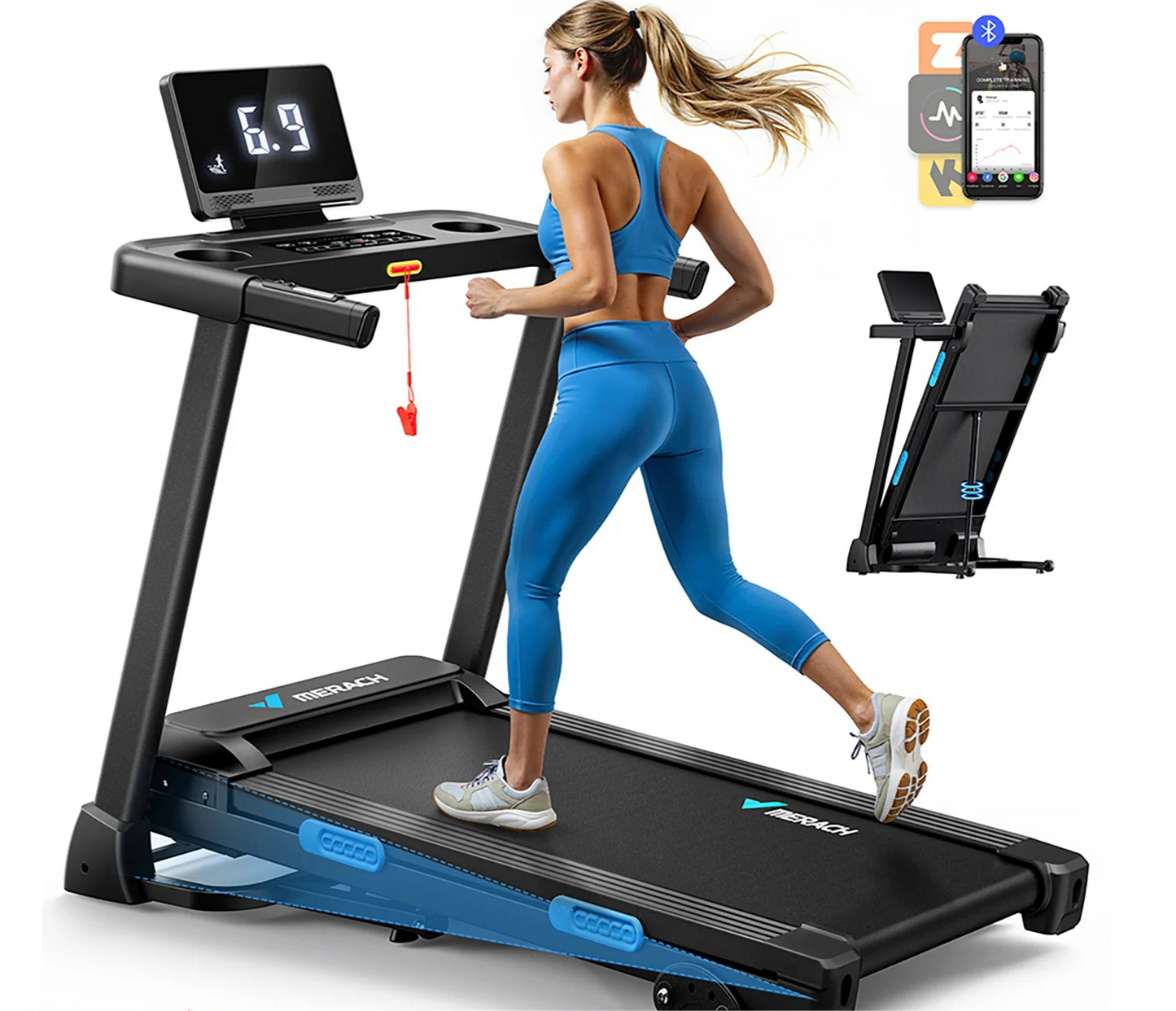 MERACH Foldable Treadmill with Incline Quiet Treadmills Double Deck Technology 4 Silicone Shock Cushion Heart Rate Monitoring