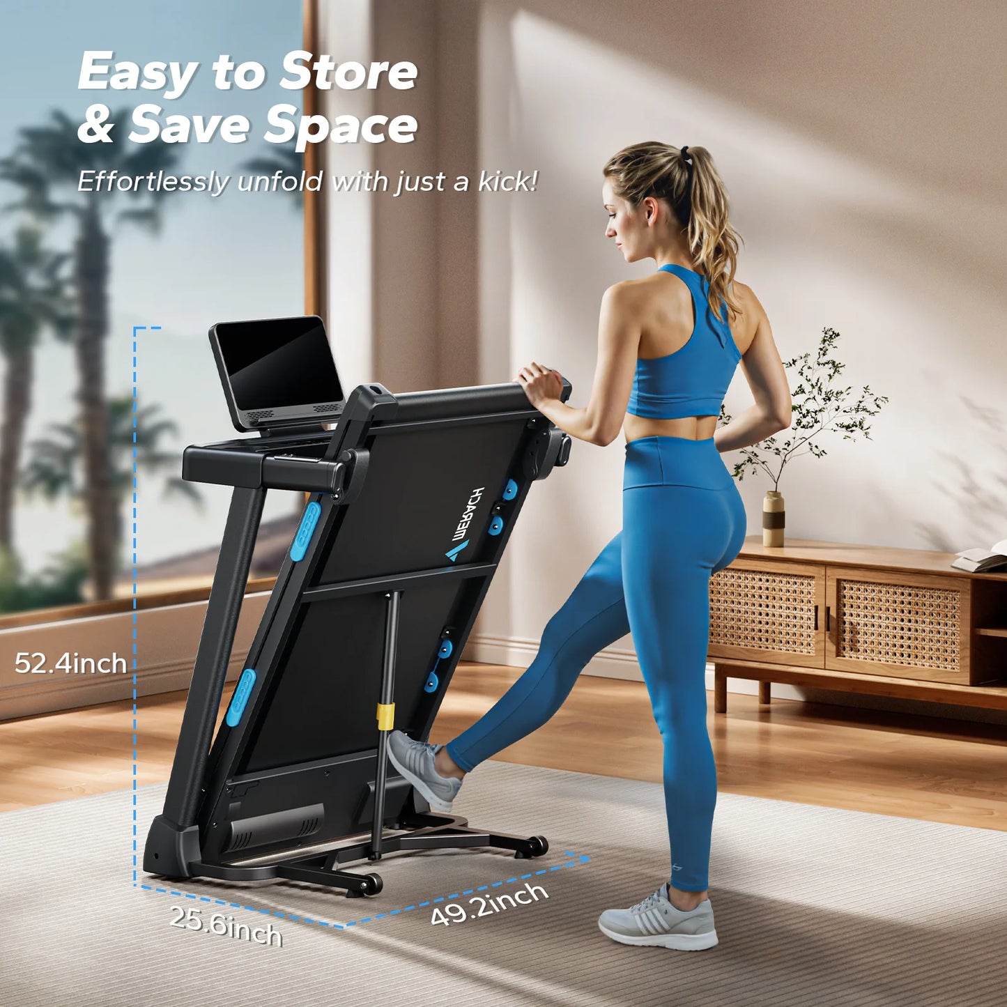 MERACH Foldable Treadmill with Incline Quiet Treadmills Double Deck Technology 4 Silicone Shock Cushion Heart Rate Monitoring