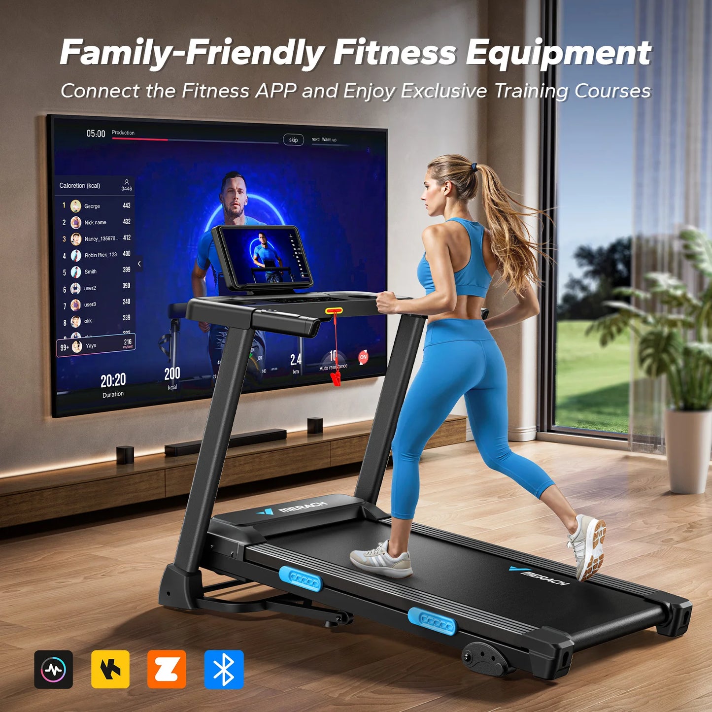 MERACH Foldable Treadmill with Incline Quiet Treadmills Double Deck Technology 4 Silicone Shock Cushion Heart Rate Monitoring