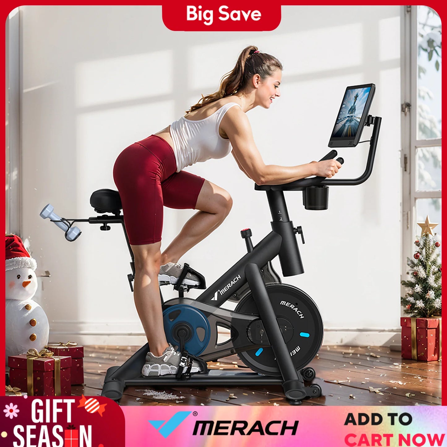 MERACH Exercise Bike Brake Pad Stationary with Exclusive App Low Noise Indoor Bike Tablet Mount&Fitness Courses for Weight Loss