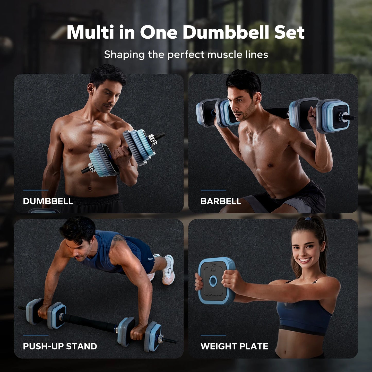 MERACH 3 in 1 Adjustable Dumbbell Weight Set 44lbs Free Weight Set with Connector Used as Dumbbell Barbell Push up Stand Fitness