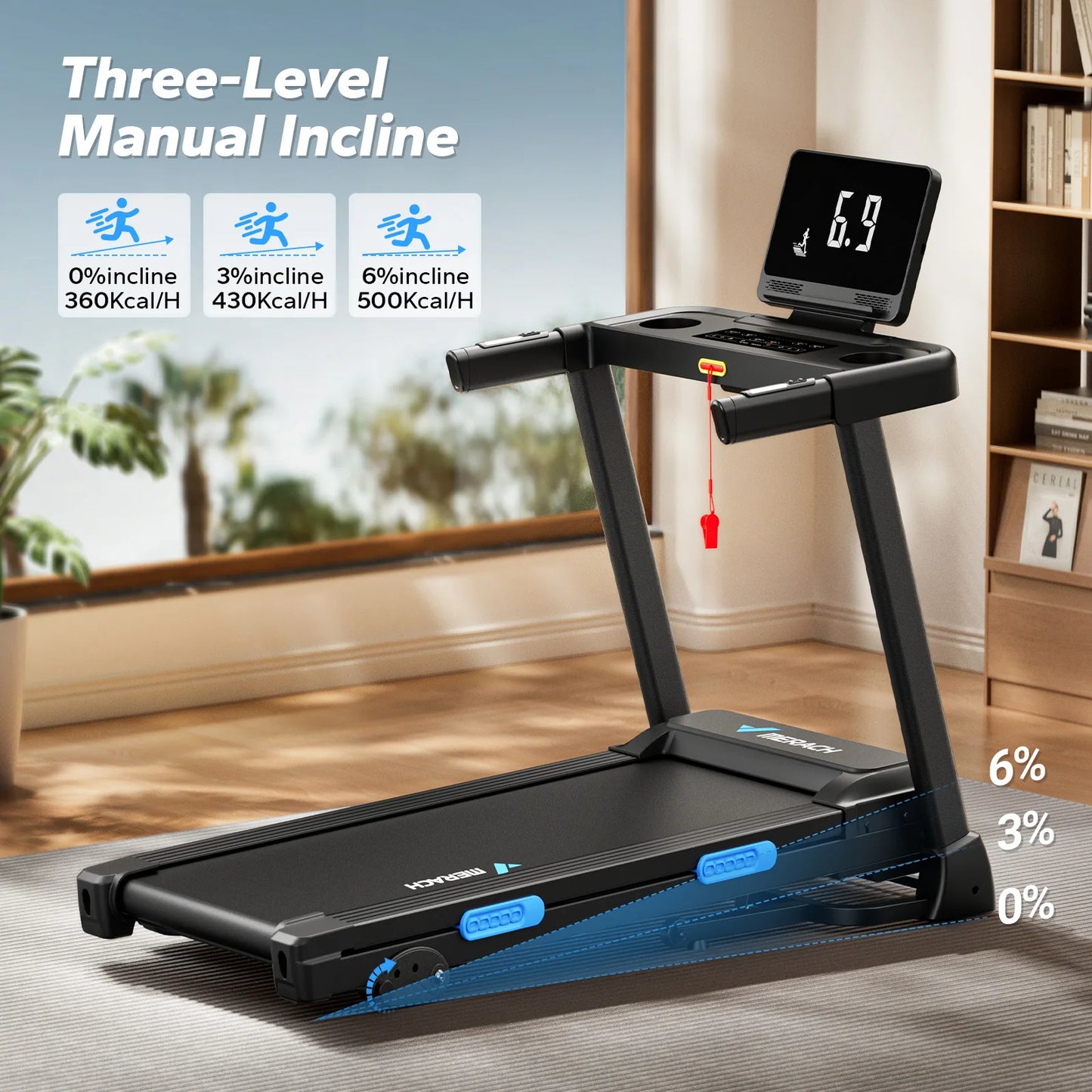 MERACH Foldable Treadmill with Incline Quiet Treadmills Double Deck Technology 4 Silicone Shock Cushion Heart Rate Monitoring