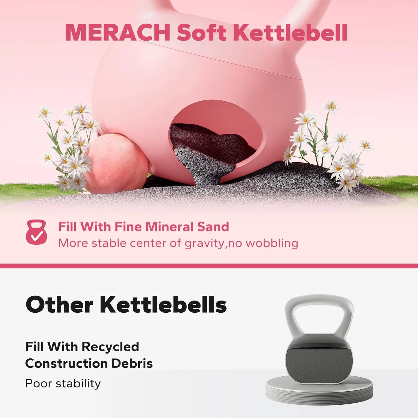 MERACH Soft Kettlebell Non-Slip Wide-Grip Handle Cushioned Horizontal Base Filled with Fine Mineral Sand Premium Kettle Bell